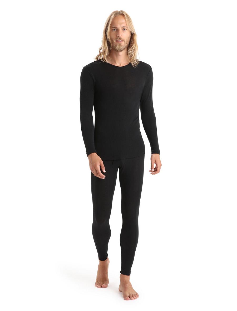 Men's Icebreaker Merino 175 Everyday Long Sleeve Crewe Thermal Top Base Layers Black | CA 1571TCEV